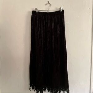 Four Seasons Black Crushed Velvet Lace Maxi Skirt Medium Vintage